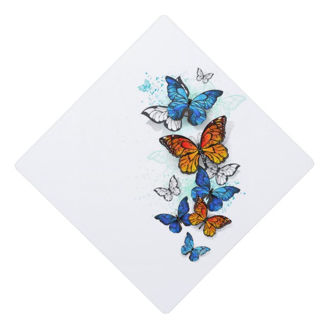 Flying Butterflies Morpho and Monarch Graduation Cap Topper (Front)