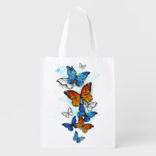 Flying Butterflies Morpho and Monarch Grocery Bag