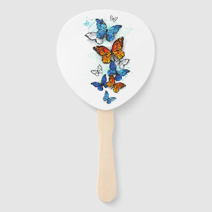Flying Butterflies Morpho and Monarch Hand Fan