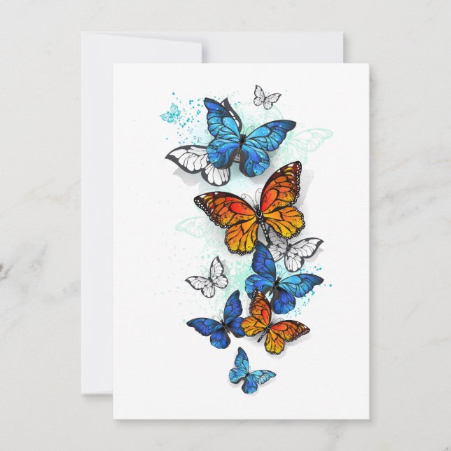 Flying Butterflies Morpho and Monarch Holiday Card (Front)