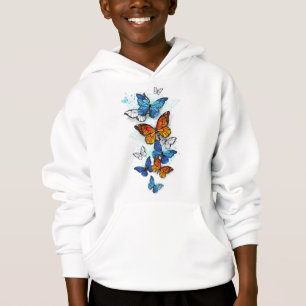 Flying Butterflies Morpho and Monarch Hoodie