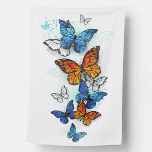 Flying Butterflies Morpho and Monarch House Flag