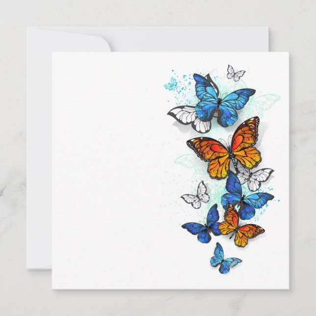 Flying Butterflies Morpho and Monarch Invitation (Front)