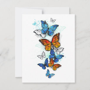 Flying Butterflies Morpho and Monarch Invitation