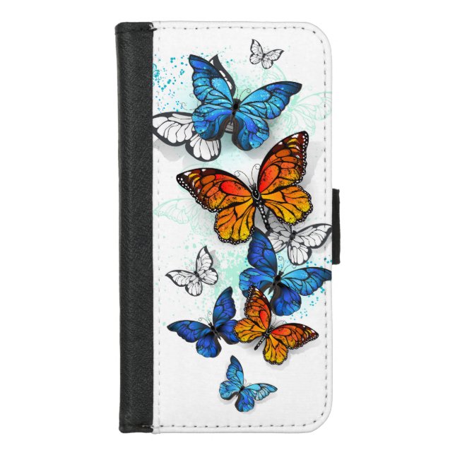 Flying Butterflies Morpho and Monarch iPhone Wallet Case (Front)