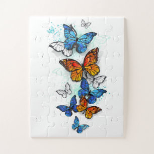 Flying Butterflies Morpho and Monarch Jigsaw Puzzle