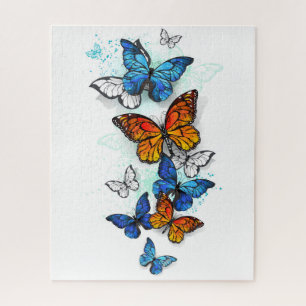 Flying Butterflies Morpho and Monarch Jigsaw Puzzle