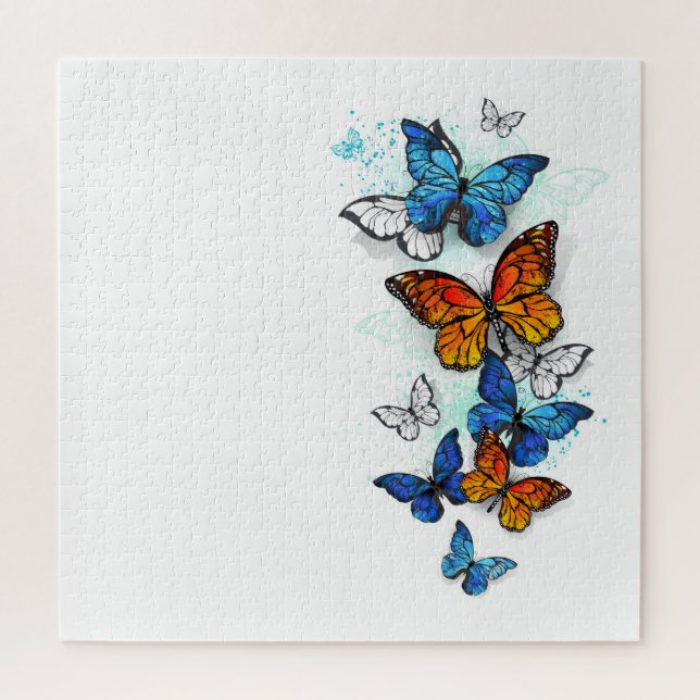 Flying Butterflies Morpho and Monarch Jigsaw Puzzle (Vertical)