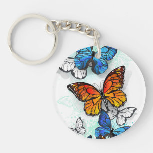 Flying Butterflies Morpho and Monarch Keychain