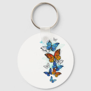 Flying Butterflies Morpho and Monarch Keychain