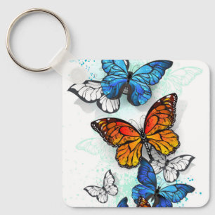 Flying Butterflies Morpho and Monarch Keychain