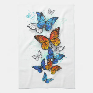 Flying Butterflies Morpho and Monarch Kitchen Towel