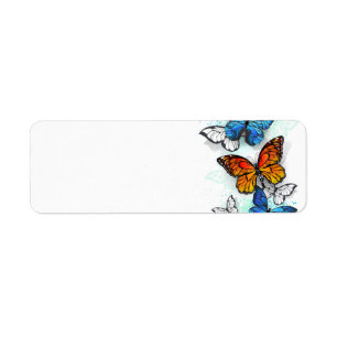 Flying Butterflies Morpho and Monarch Label