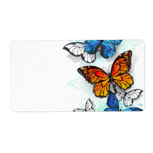 Flying Butterflies Morpho and Monarch Label