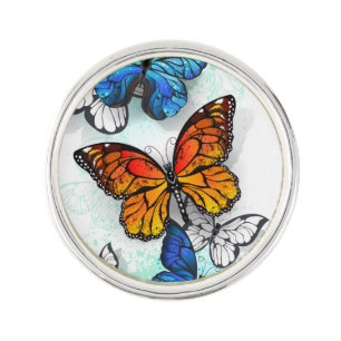 Flying Butterflies Morpho and Monarch Lapel Pin