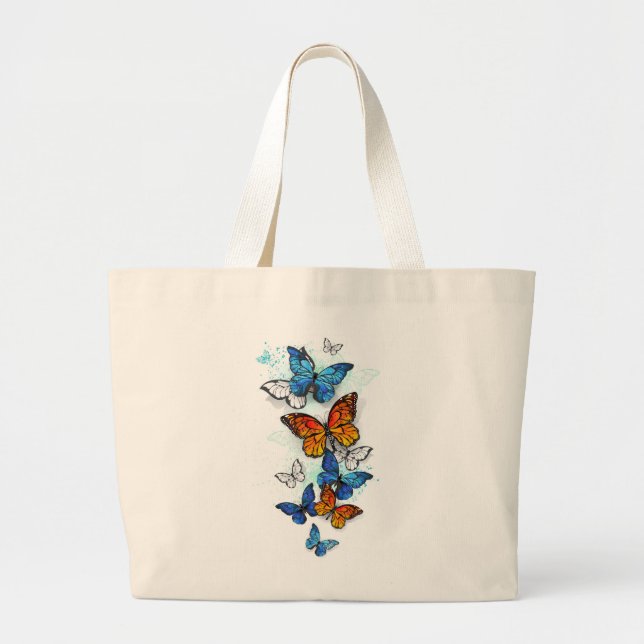 Flying Butterflies Morpho and Monarch Large Tote Bag (Front)