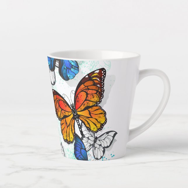 Flying Butterflies Morpho and Monarch Latte Mug (Right)