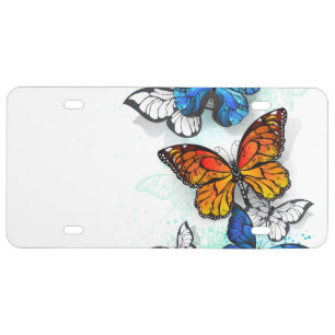 Flying Butterflies Morpho and Monarch License Plate