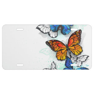 Flying Butterflies Morpho and Monarch License Plate