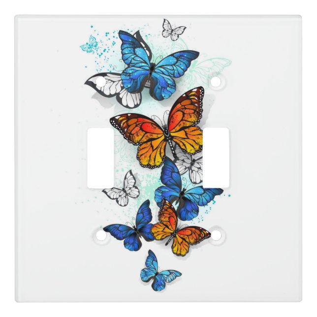 Flying Butterflies Morpho and Monarch Light Switch Cover (Front)