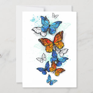 Flying Butterflies Morpho and Monarch Magnetic Invitation