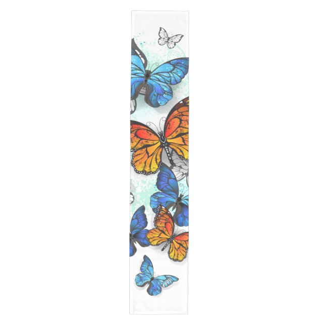 Flying Butterflies Morpho and Monarch Medium Table Runner (Front)