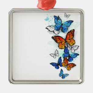 Flying Butterflies Morpho and Monarch Metal Ornament
