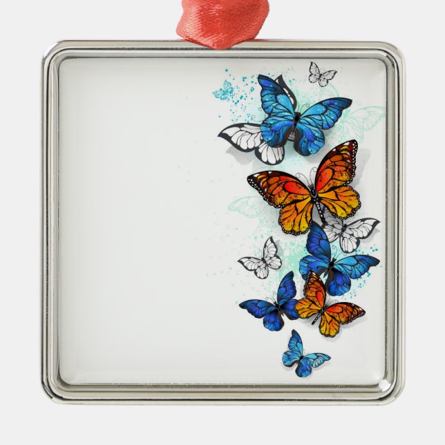 Flying Butterflies Morpho and Monarch Metal Ornament (Front)