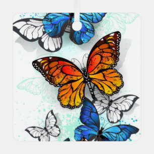 Flying Butterflies Morpho and Monarch Metal Ornament