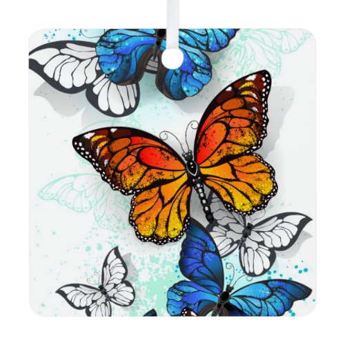 Flying Butterflies Morpho and Monarch Metal Ornament