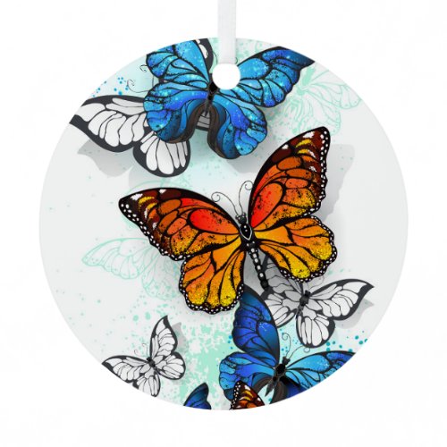 Flying Butterflies Morpho and Monarch Metal Ornament