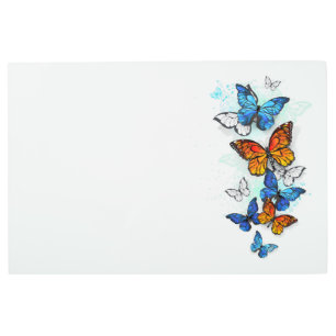 Flying Butterflies Morpho and Monarch Metal Print