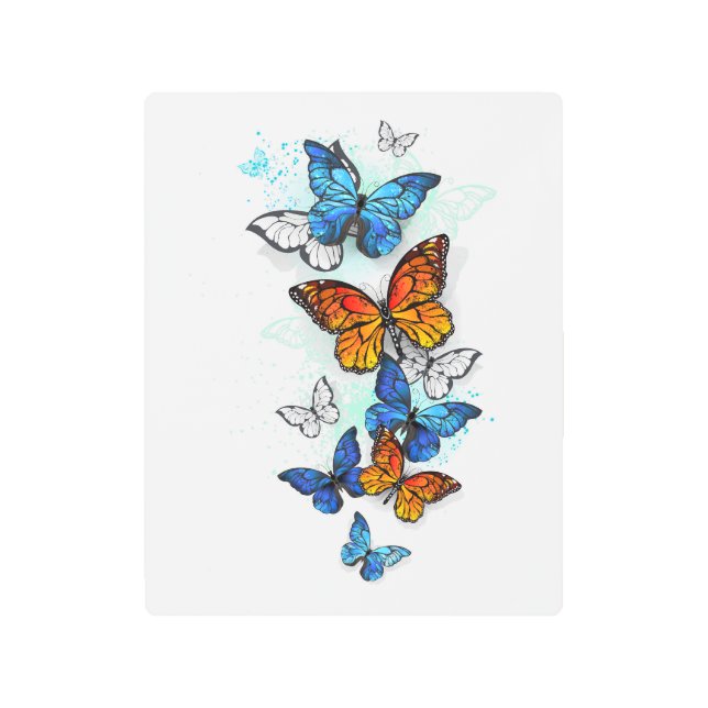 Flying Butterflies Morpho and Monarch Metal Print (Front)
