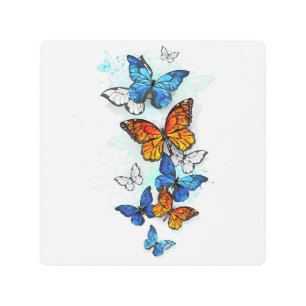 Flying Butterflies Morpho and Monarch Metal Print