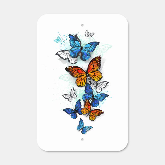 Flying Butterflies Morpho and Monarch Metal Sign (Front)