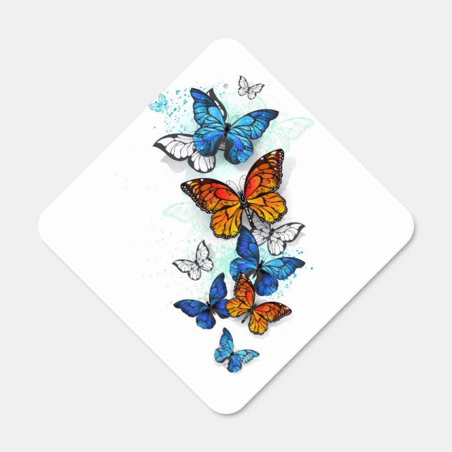 Flying Butterflies Morpho and Monarch Metal Sign (Front)