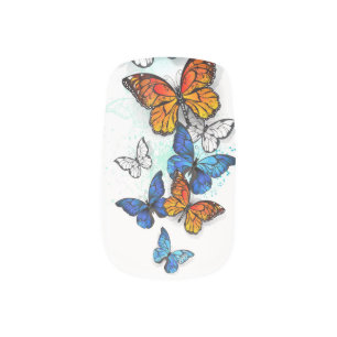 Flying Butterflies Morpho and Monarch Minx Nail Art
