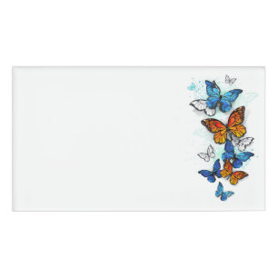 Flying Butterflies Morpho and Monarch Name Tag