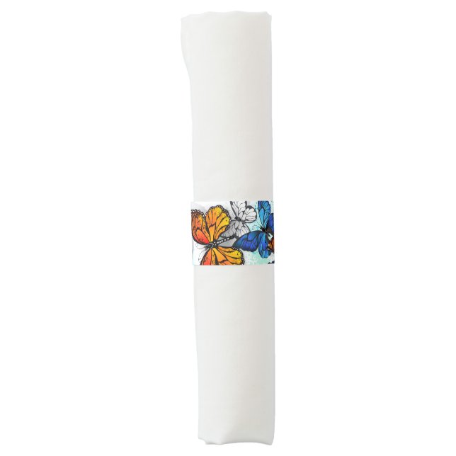 Flying Butterflies Morpho and Monarch Napkin Bands (Front)
