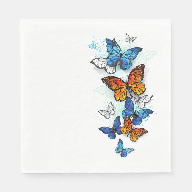 Flying Butterflies Morpho and Monarch Napkins (Front)