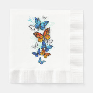Flying Butterflies Morpho and Monarch Napkins