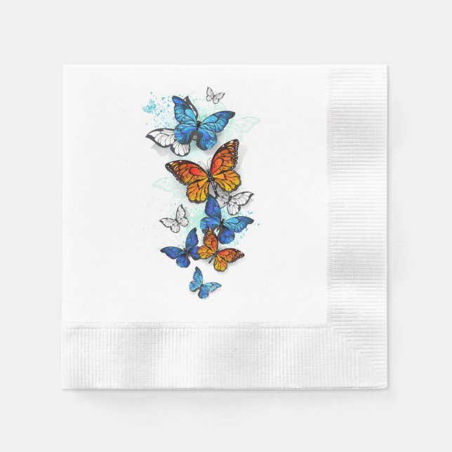 Flying Butterflies Morpho and Monarch Napkins (Front)