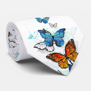Flying Butterflies Morpho and Monarch Neck Tie