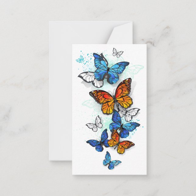 Flying Butterflies Morpho and Monarch Note Card (Front)