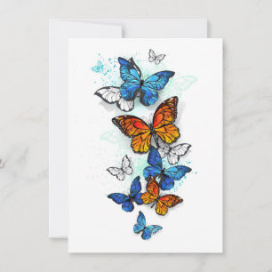 Flying Butterflies Morpho and Monarch Note Card