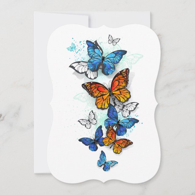 Flying Butterflies Morpho and Monarch Note Card (Front)
