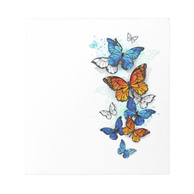 Flying Butterflies Morpho and Monarch Notepad (Front)