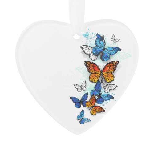 Flying Butterflies Morpho and Monarch Ornament