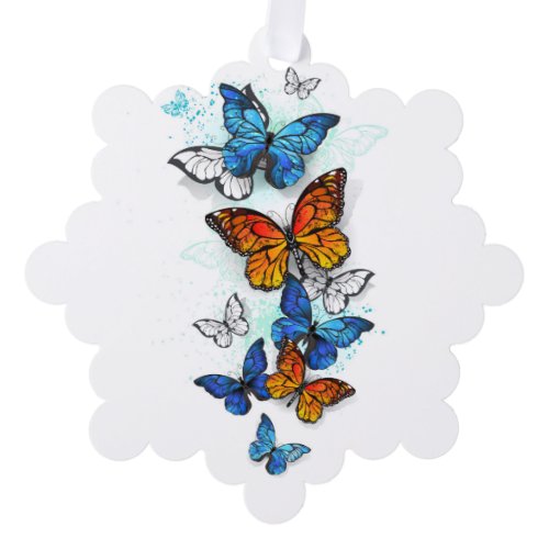 Flying Butterflies Morpho and Monarch Ornament Card