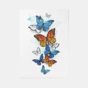 Flying Butterflies Morpho and Monarch Outdoor Rug